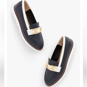 Talbots Liz Chain Nappa Leather Loafers Navy Size 7.5